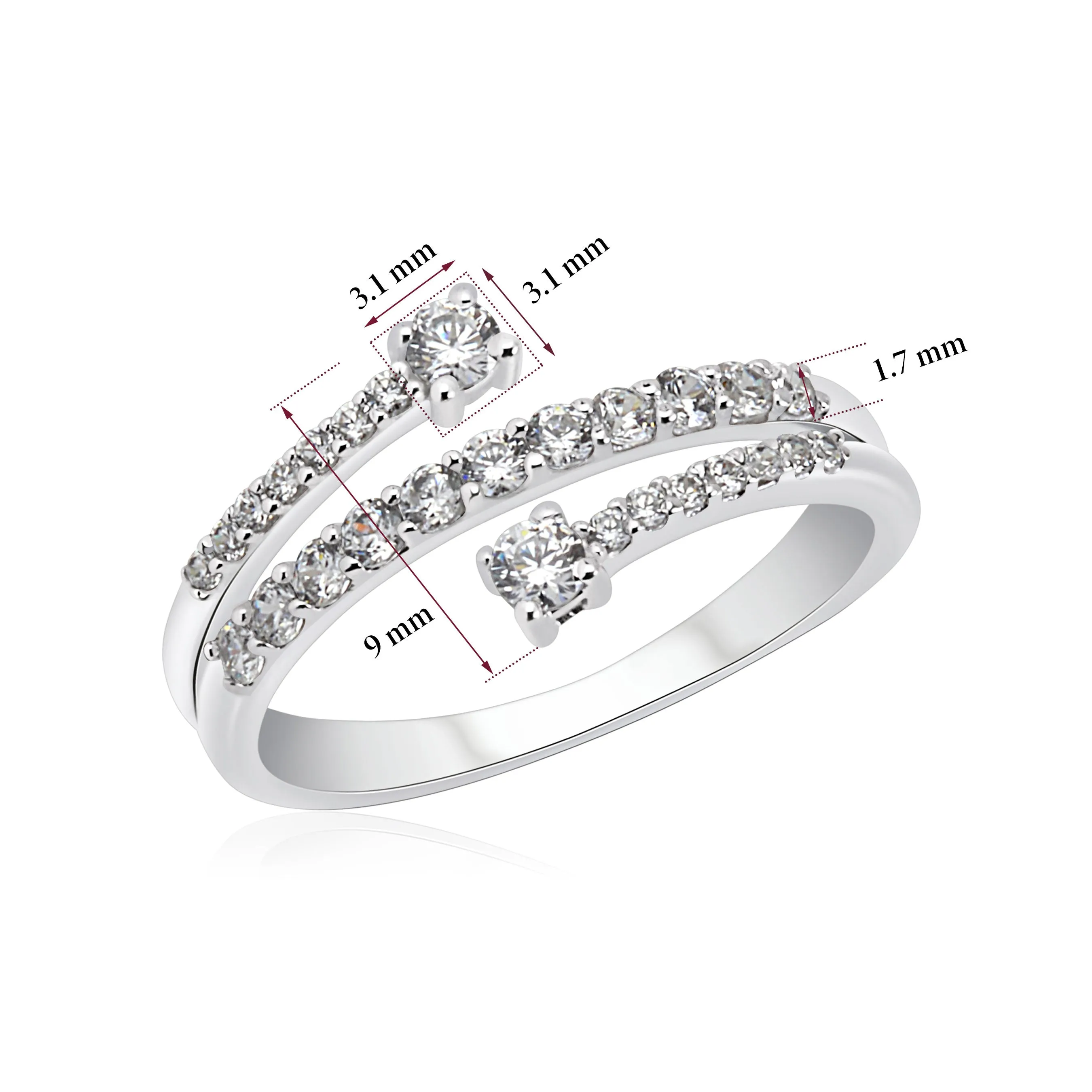 UNICORNJ 14K White Gold CZ Wrap Around Ring with Larger CZ on Both Ends Made in Italy