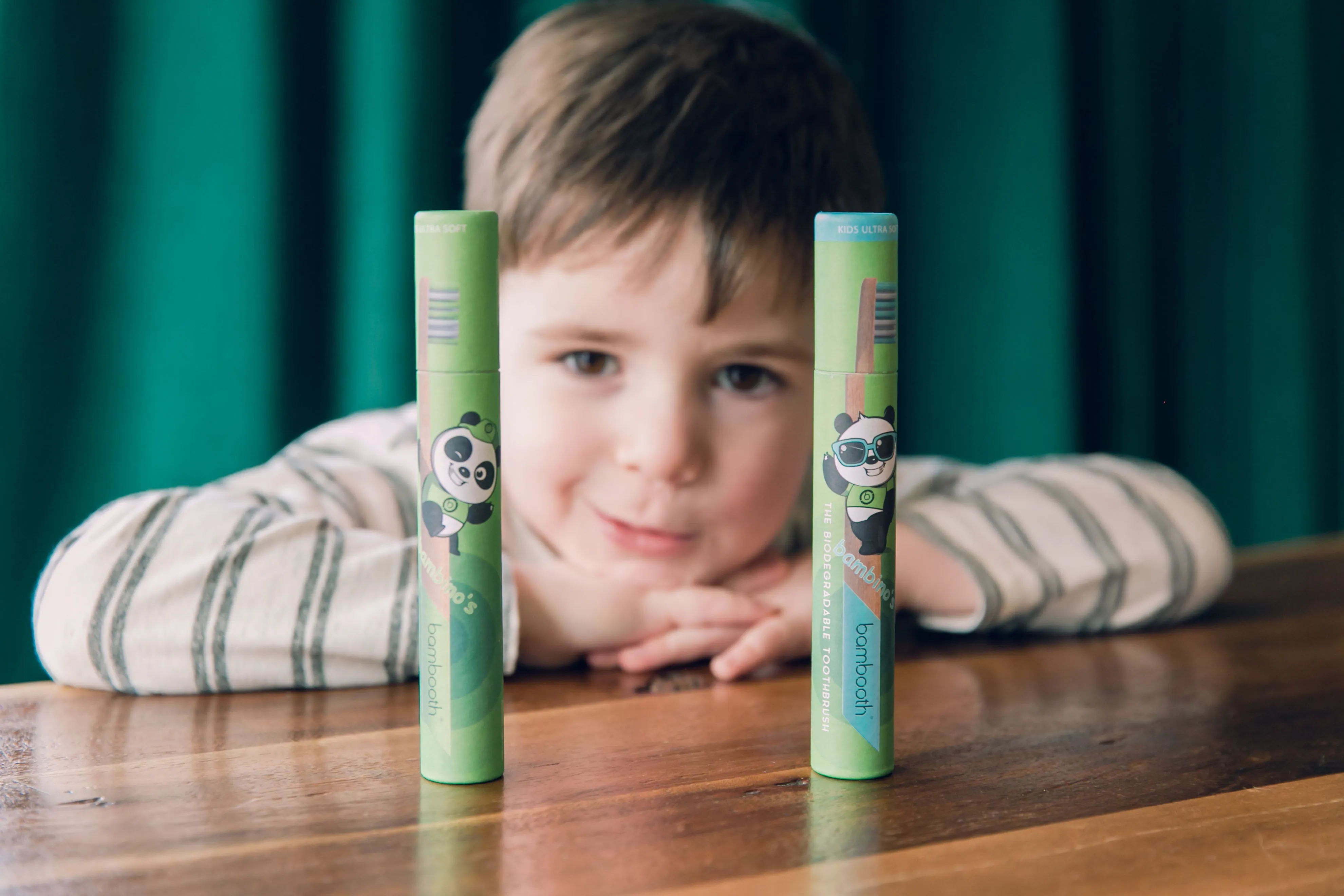 forest green kids' toothbrush made of bamboo by Bambooth