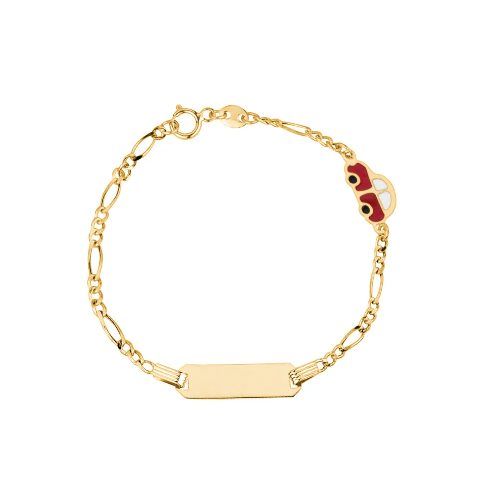 14K Yellow Gold ID Bracelet for Boys with Figaro Chain - UNICORNJ 5.5