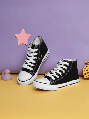 Black Canvas High Ankle Stylish Lace-Up Sneakers For Kids-Unisex (TC-LKCAN4-BLK)