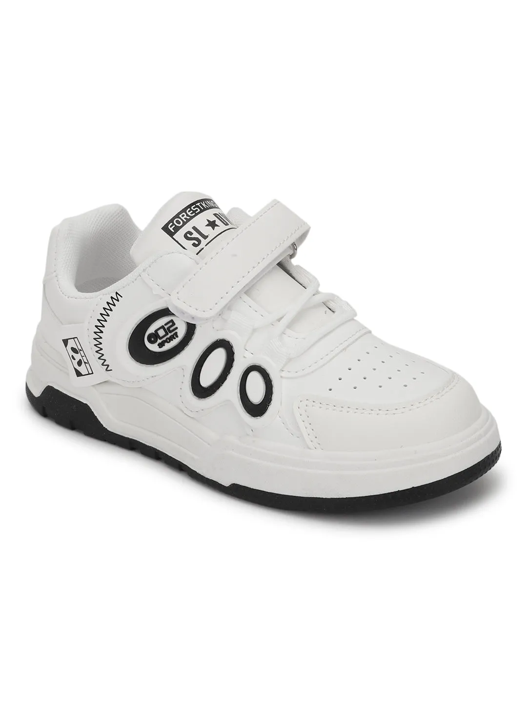 Black White PU Stylish Velcro Sneakers For Kids-Unisex (TC-RS3649-A-BLKWHT)