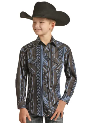 Panhandle Slim Kids Blue Aztec Long Sleeve Shirt