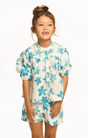 Blue Watercolor Floral Top for Kids