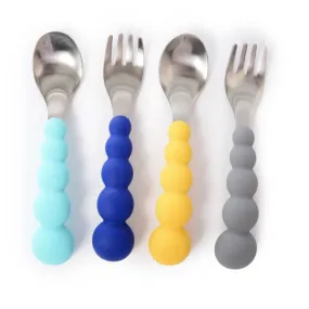 Silicone and Stainless Flatware Set in Blue/Grey