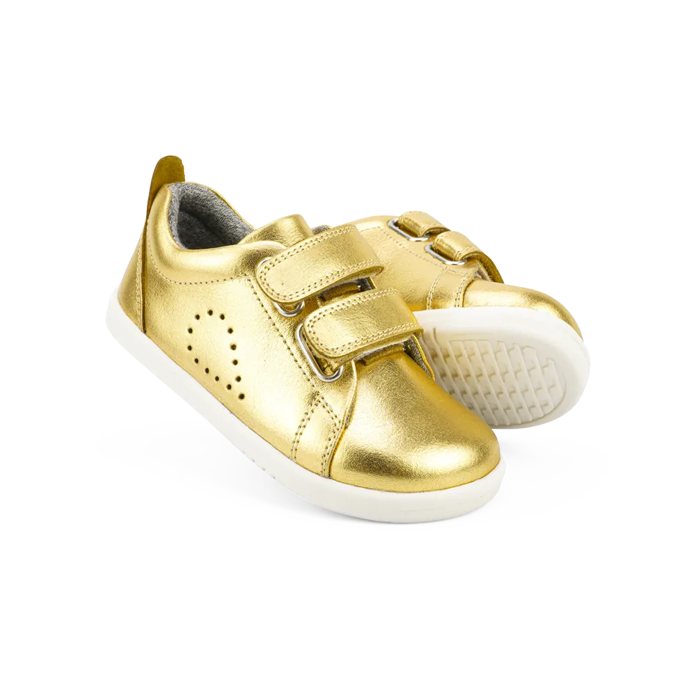 Bobux I-Walk Grass Court Gold Metallic Shoes in White and Seashell