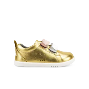 Bobux I-Walk Grass Court Gold Metallic Shoes in White and Seashell