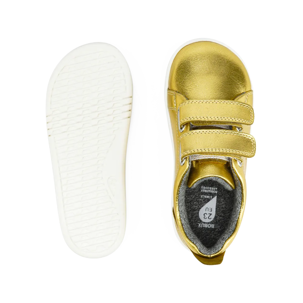 Bobux I-Walk Grass Court Gold Metallic Shoes in White and Seashell