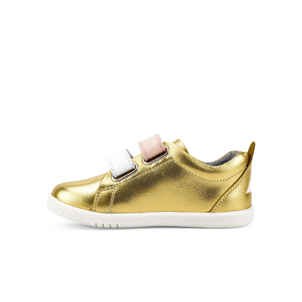 Bobux I-Walk Grass Court Gold Metallic Shoes in White and Seashell