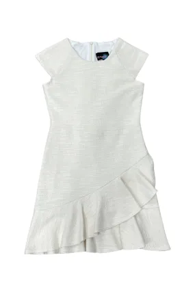 Cap Sleeve Ivory Dress with Ruffle Front