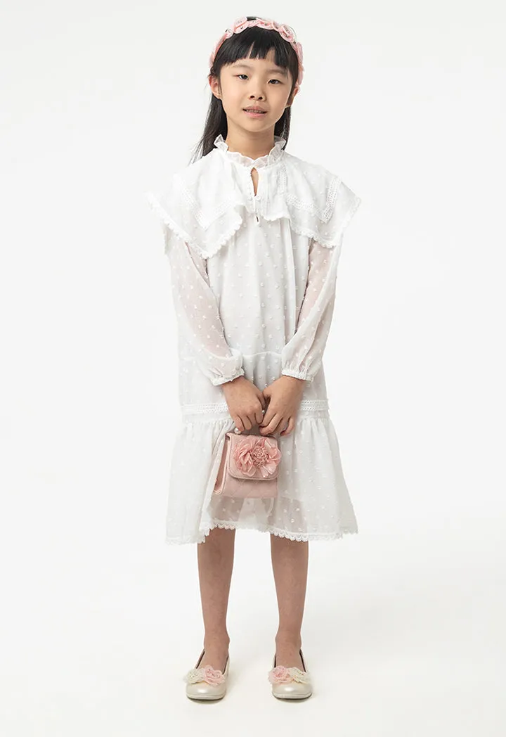 Drop Waist Dress Frilled Collared With Buttons