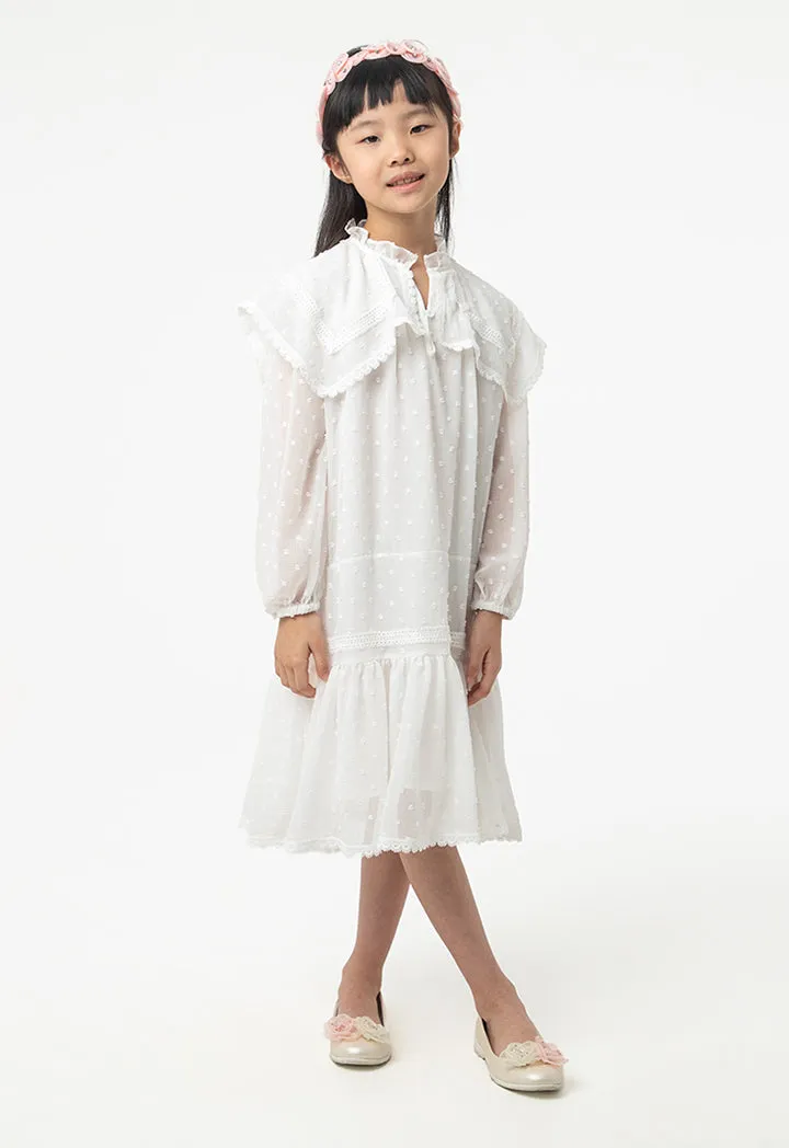 Drop Waist Dress Frilled Collared With Buttons