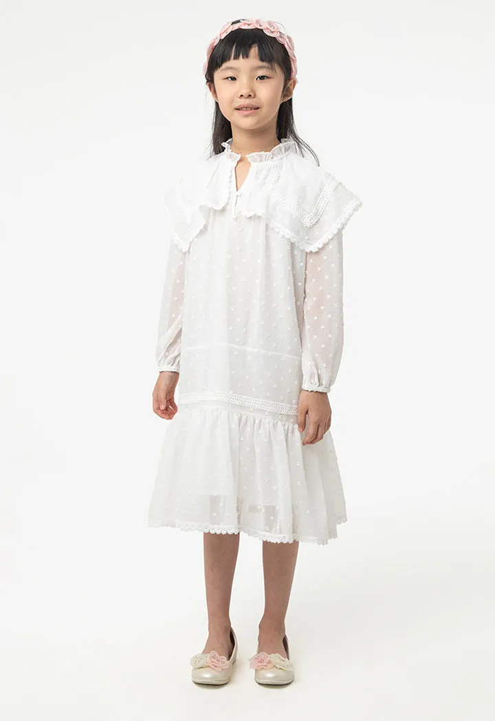 Drop Waist Dress Frilled Collared With Buttons