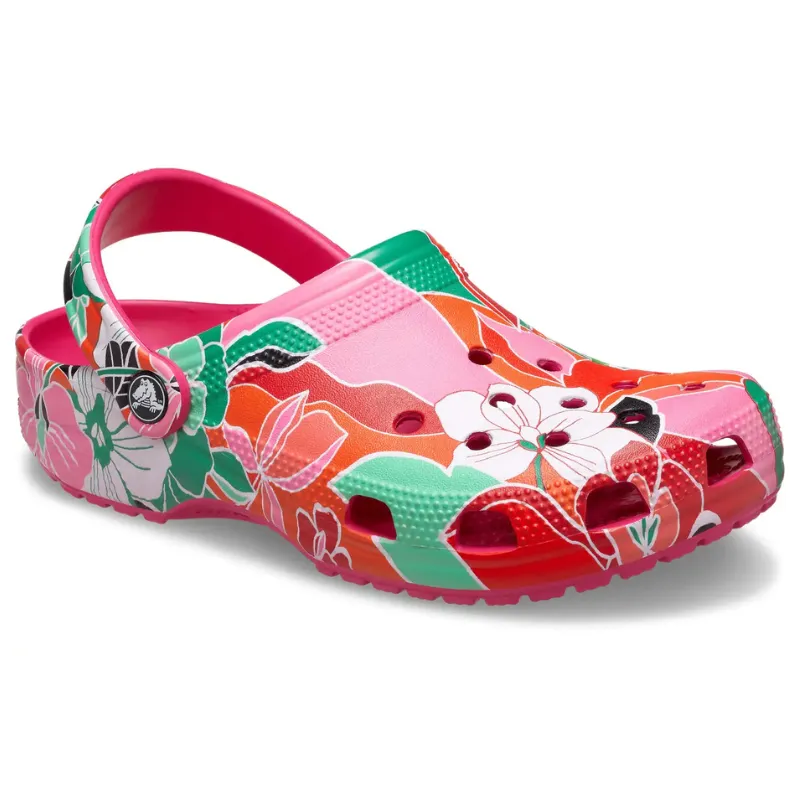 CROCS Classic Woodcut Floral Clog Kids  - Dragon Fruit