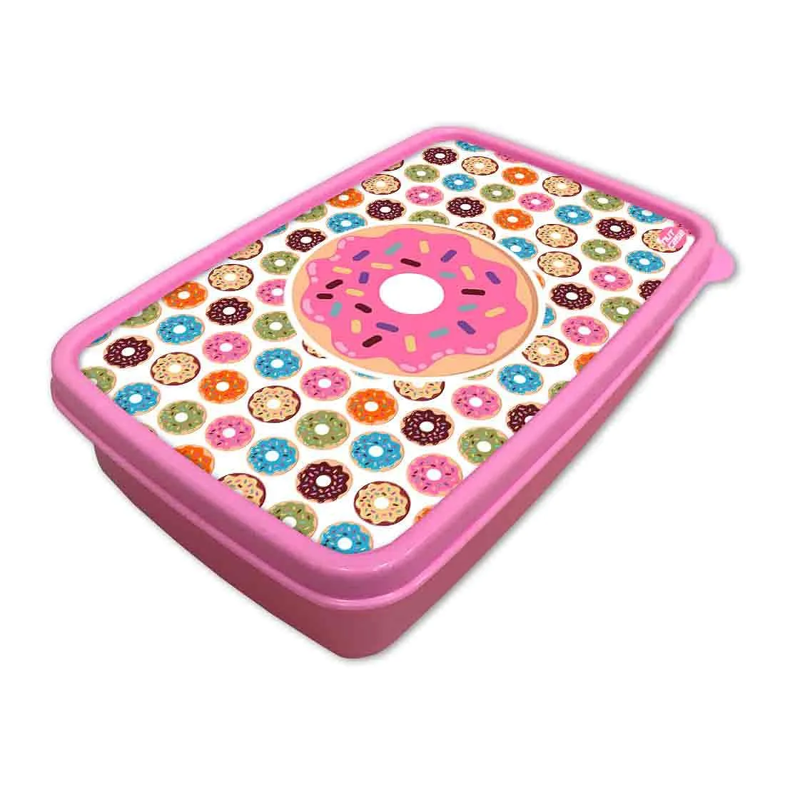 Designer Kids Plastic Lunch Box for Girls With Small Container - Doughnuts