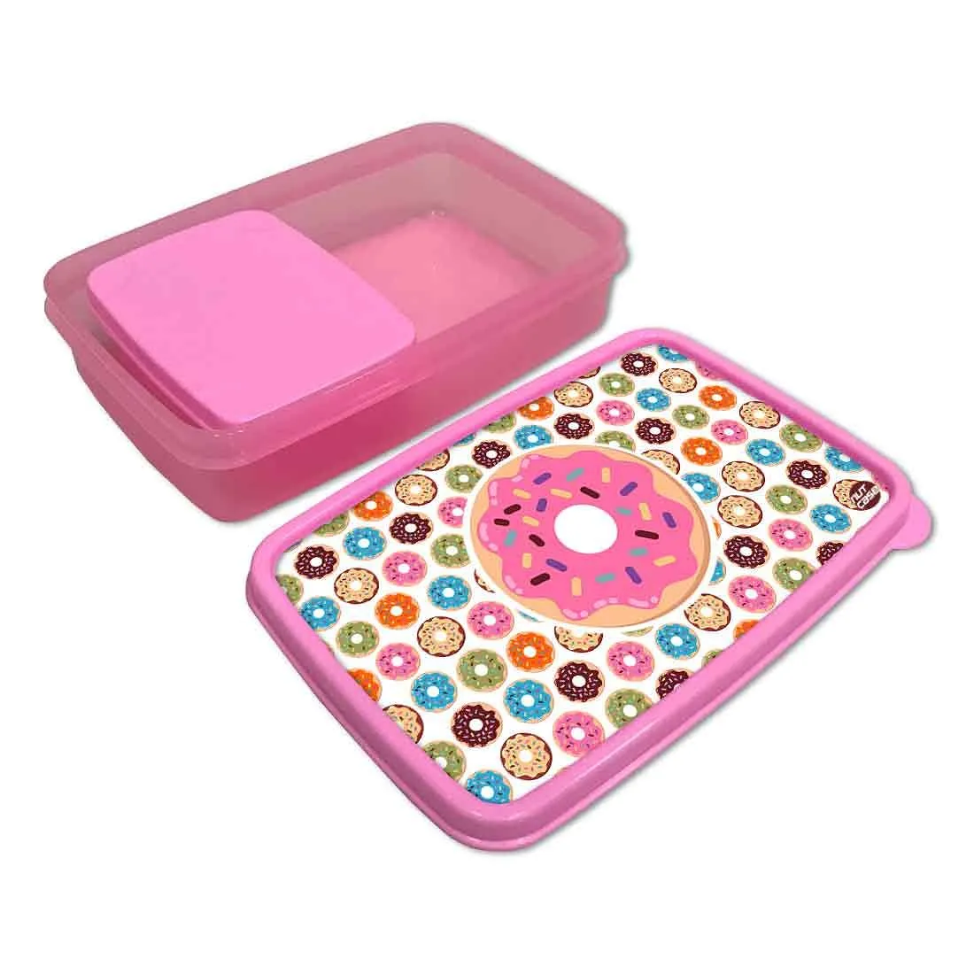 Designer Kids Plastic Lunch Box for Girls With Small Container - Doughnuts