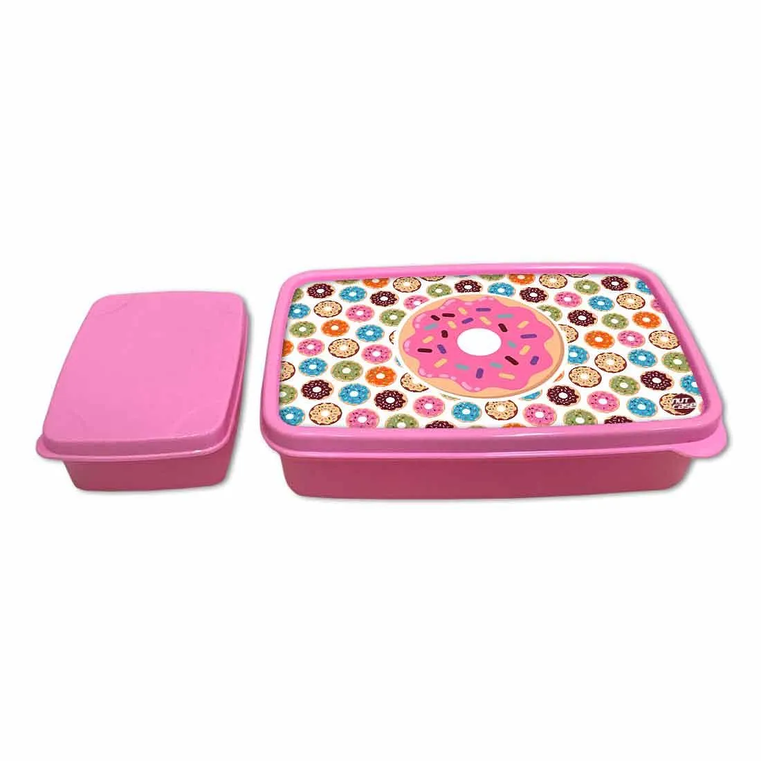 Designer Kids Plastic Lunch Box for Girls With Small Container - Doughnuts