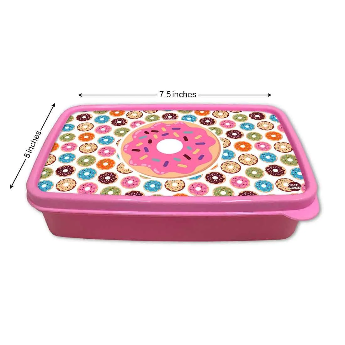 Designer Kids Plastic Lunch Box for Girls With Small Container - Doughnuts