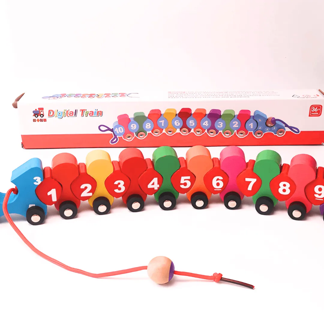 Wooden Digital Train Lacing Toy for Kids Age 3+