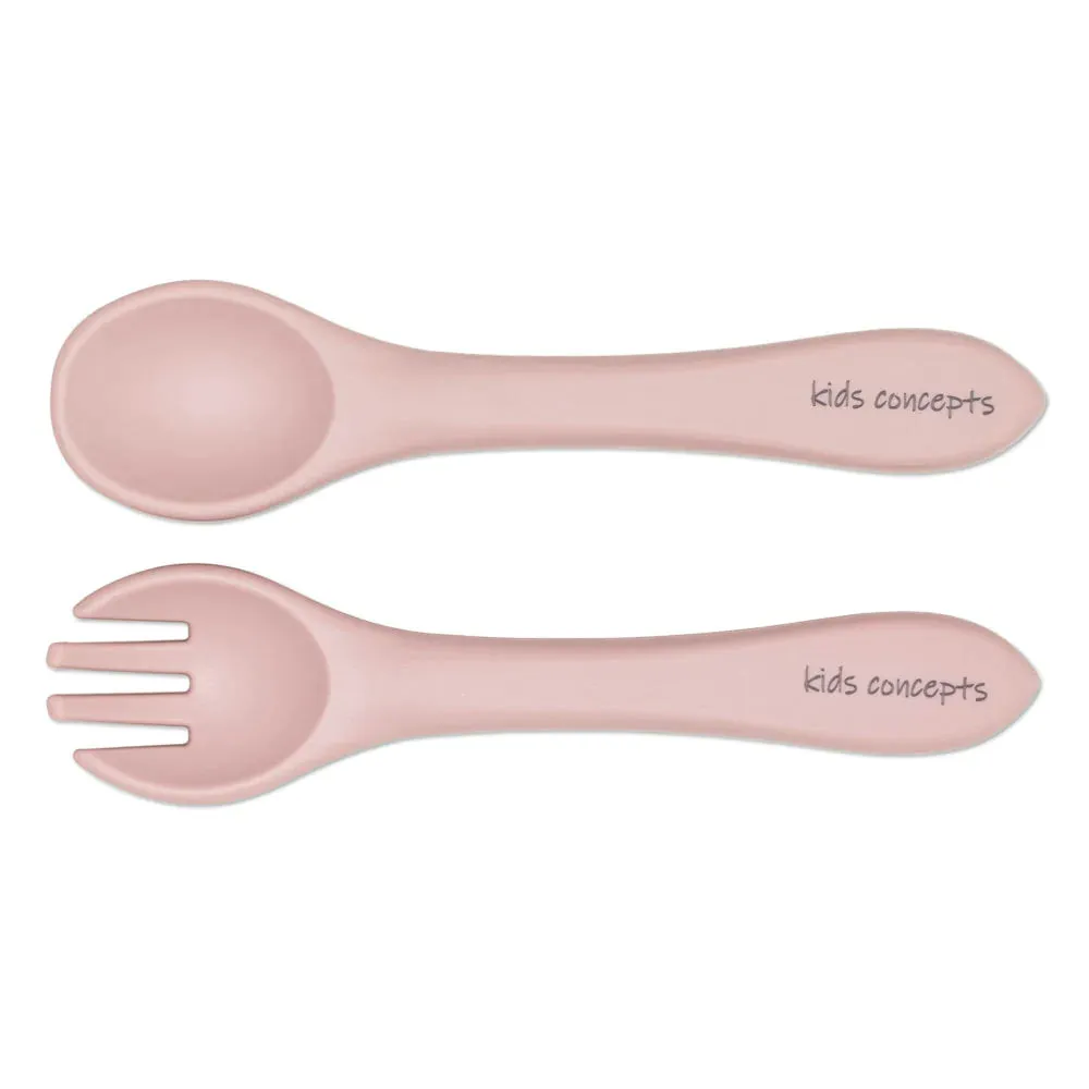 Silicone Fork & Spoon Set Dust Pink - Kids Concept