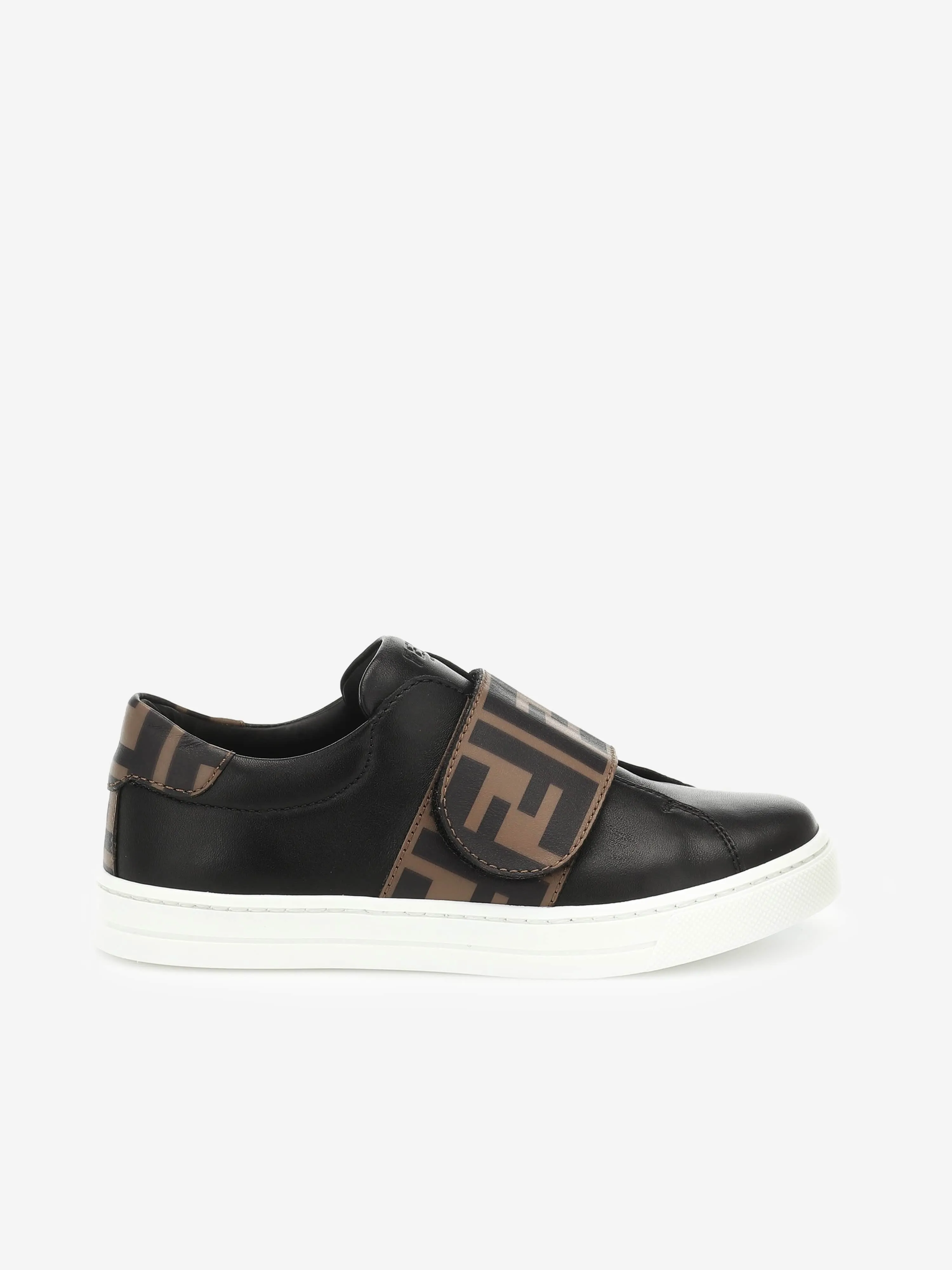 Fendi Kids - Fendi Kids White & Brown Leather FF Logo Trainers | Childsplay Clothing