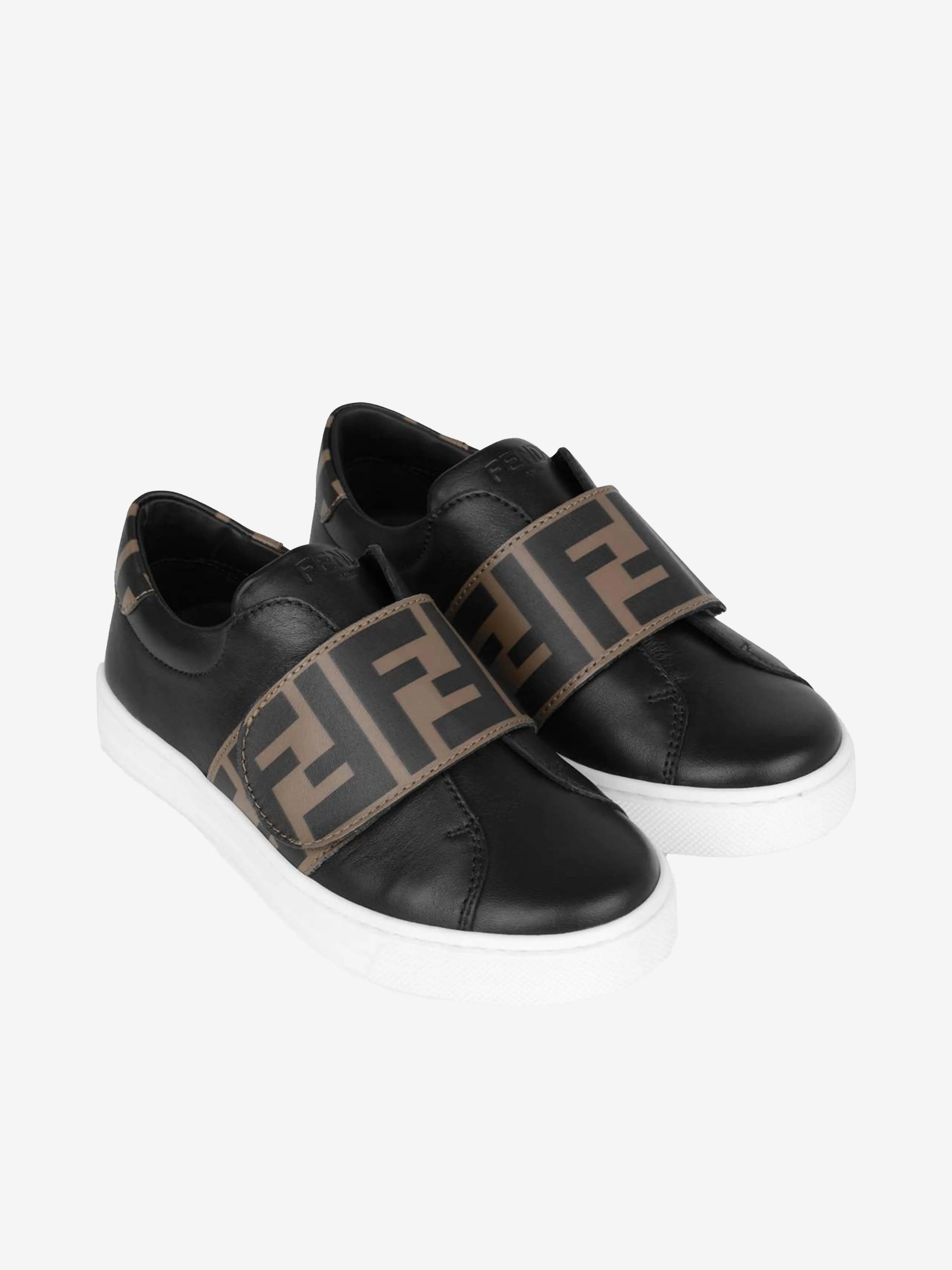 Fendi Kids - Fendi Kids White & Brown Leather FF Logo Trainers | Childsplay Clothing