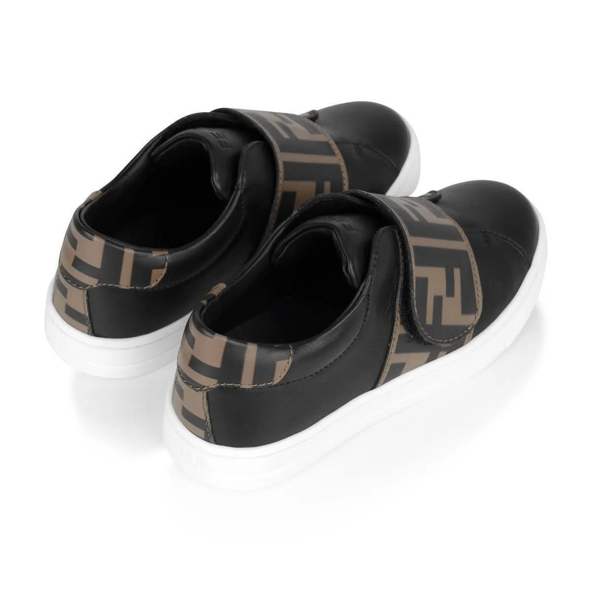 Fendi Kids - Fendi Kids White & Brown Leather FF Logo Trainers | Childsplay Clothing