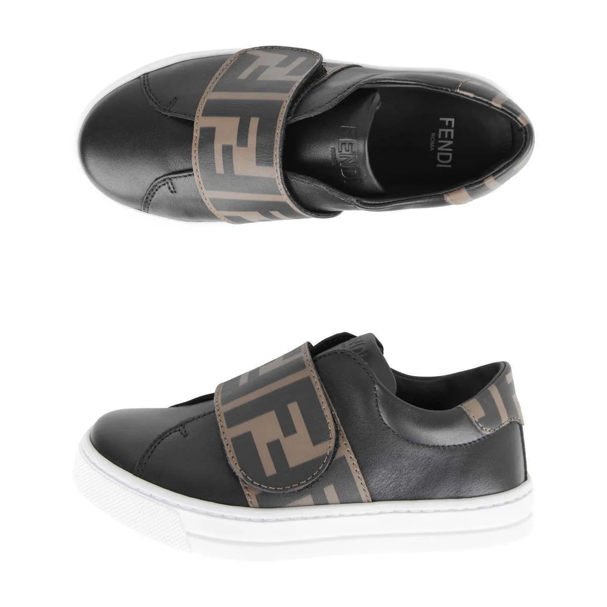 Fendi Kids - Fendi Kids White & Brown Leather FF Logo Trainers | Childsplay Clothing