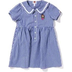 Gingham Check Sailor Collar One-Piece for Children