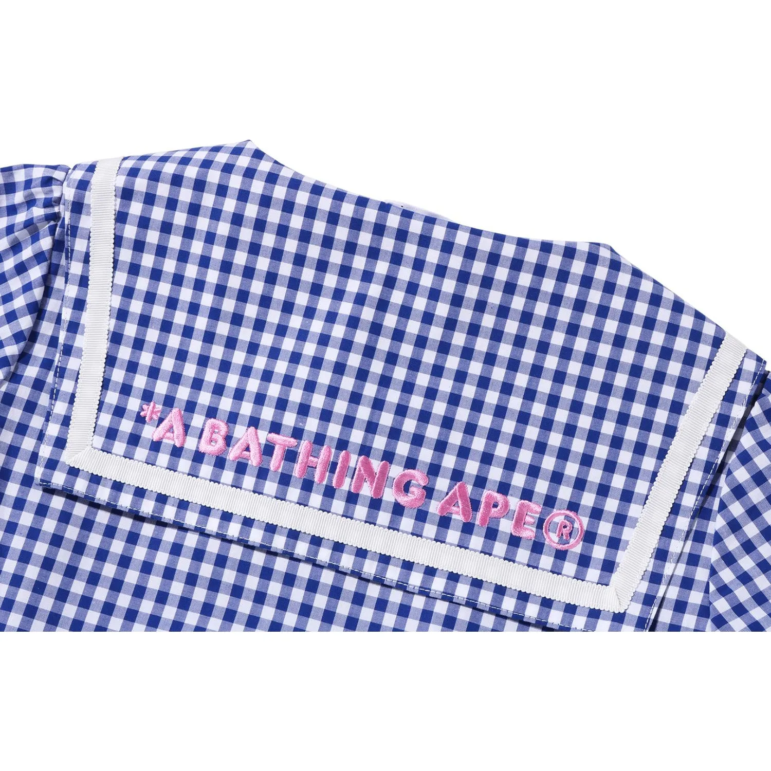 Gingham Check Sailor Collar One-Piece for Children