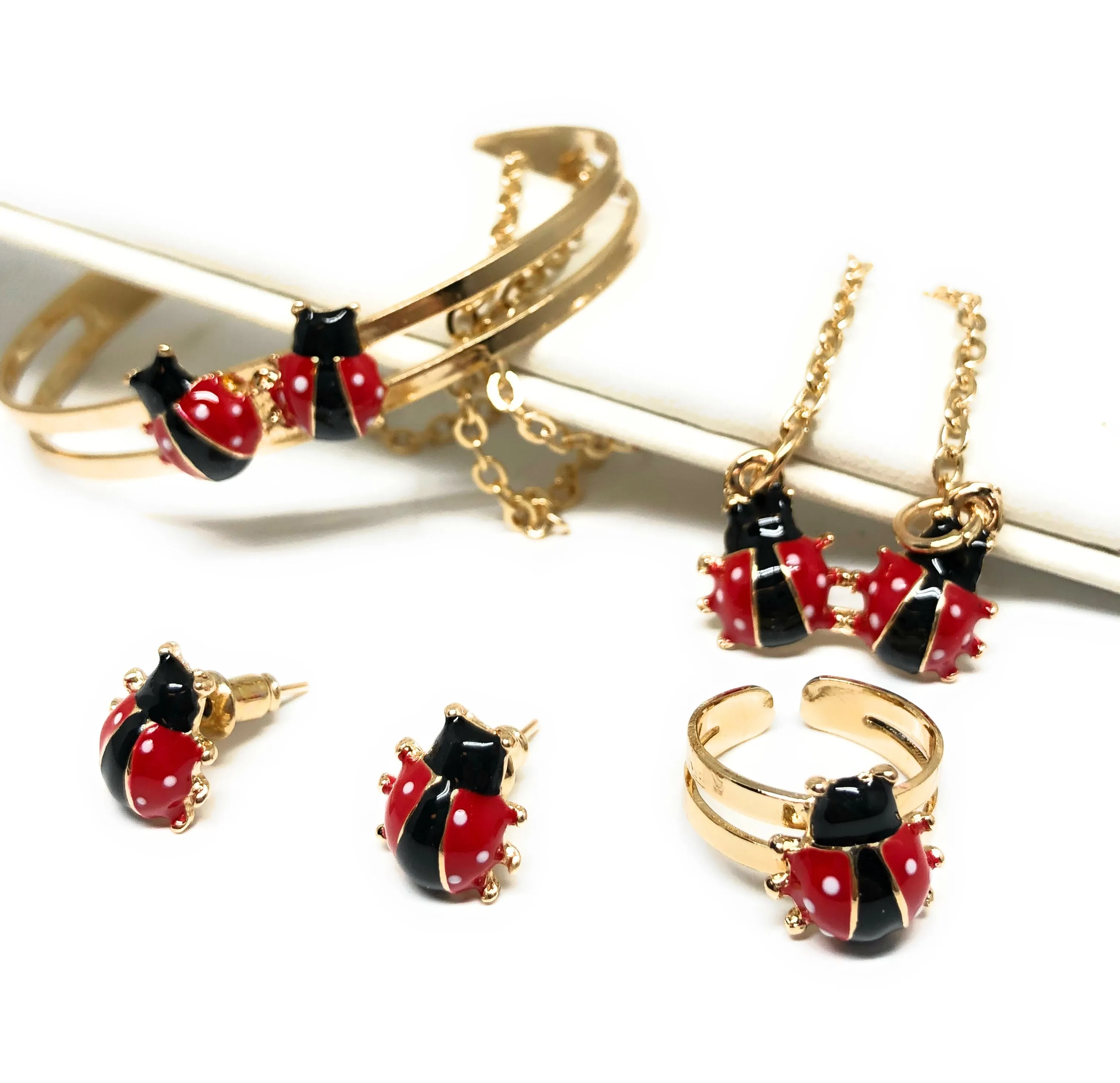 Gold Plated Ladybug Jewelry Set for Children Ages 3-8