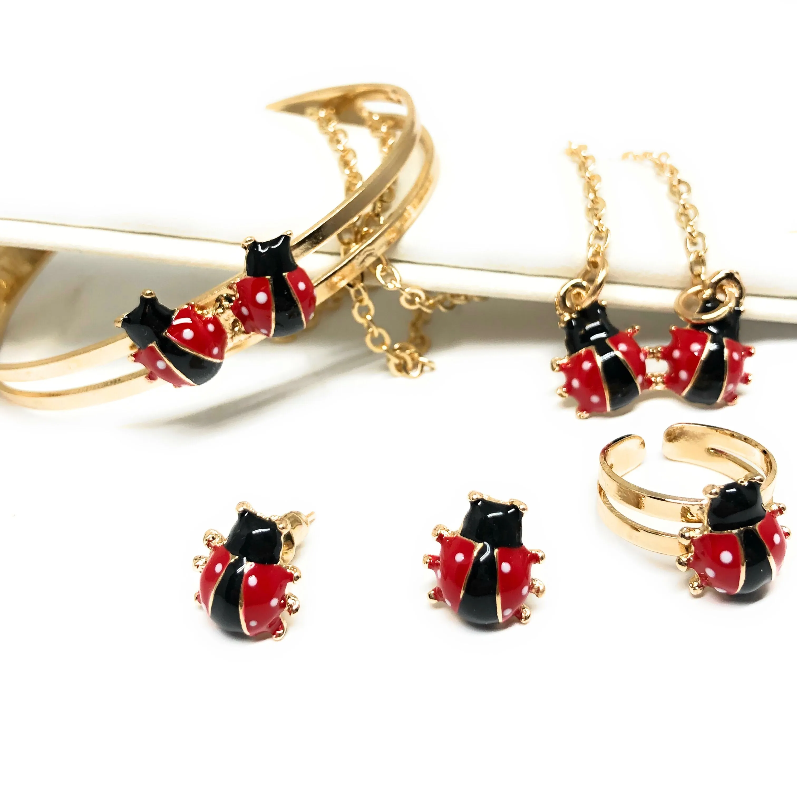 Gold Plated Ladybug Jewelry Set for Children Ages 3-8