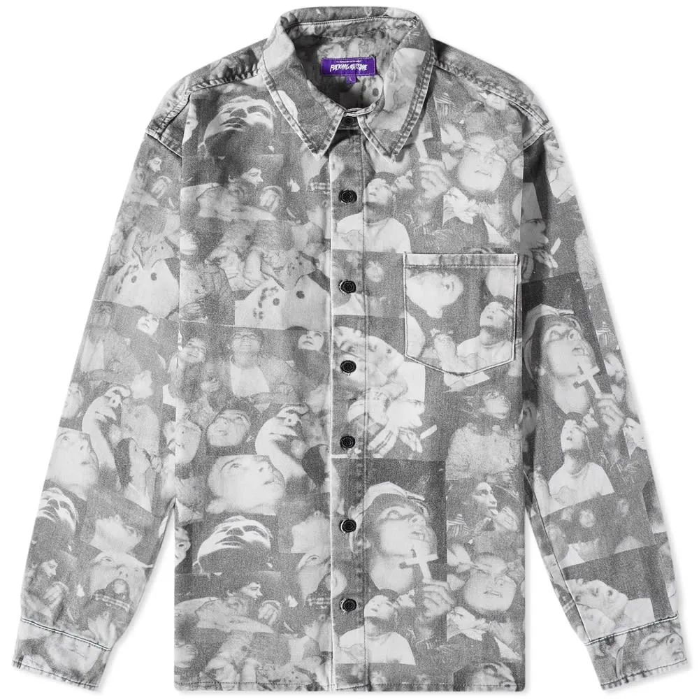 Grey & White Praying Kids AOP Twill Shirt