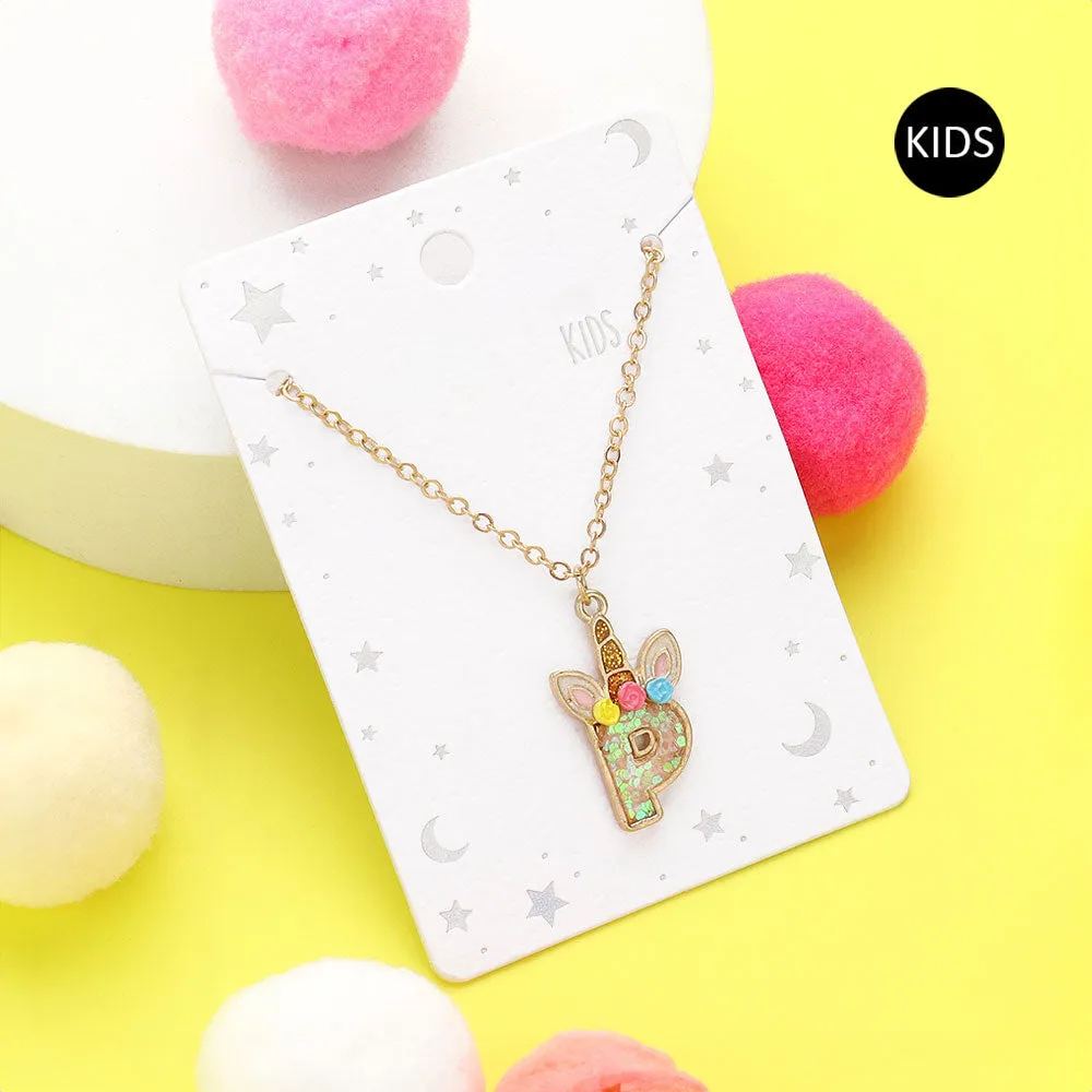 Unicorn Monogram Pendant Kids Necklace