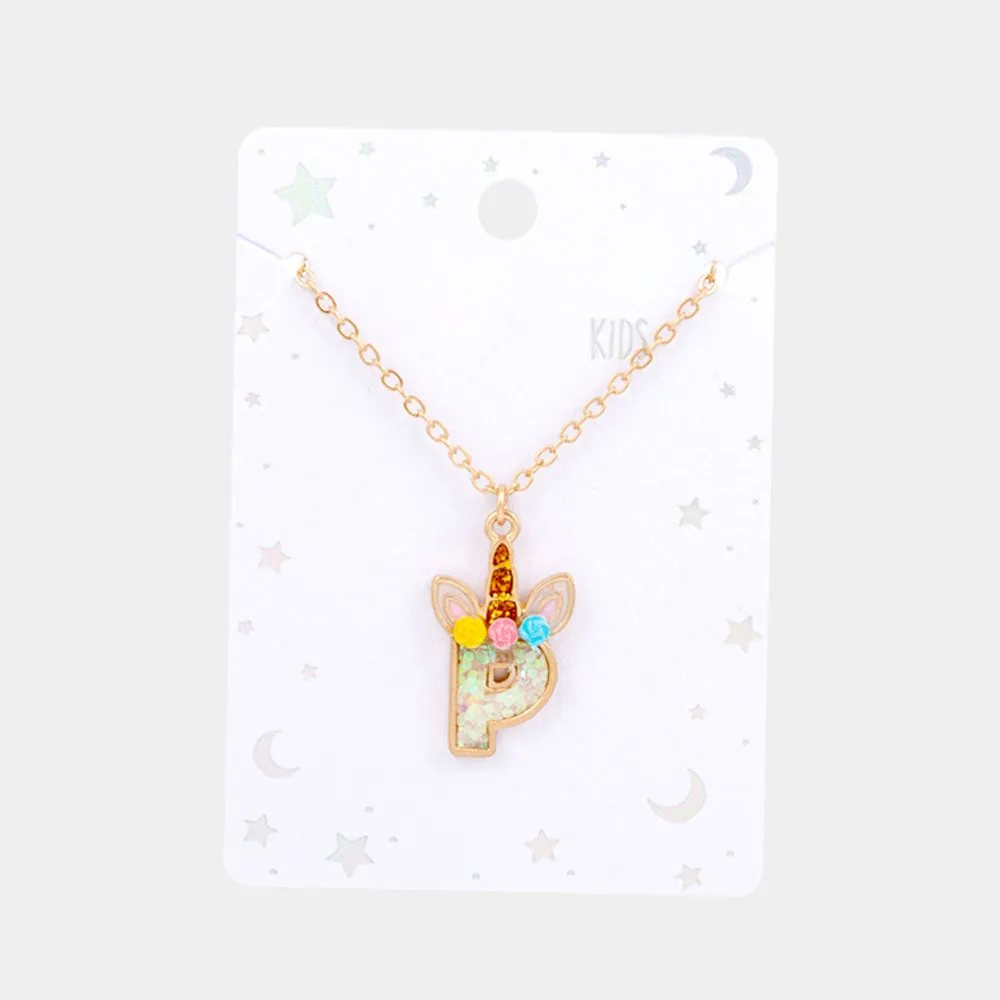 Unicorn Monogram Pendant Kids Necklace