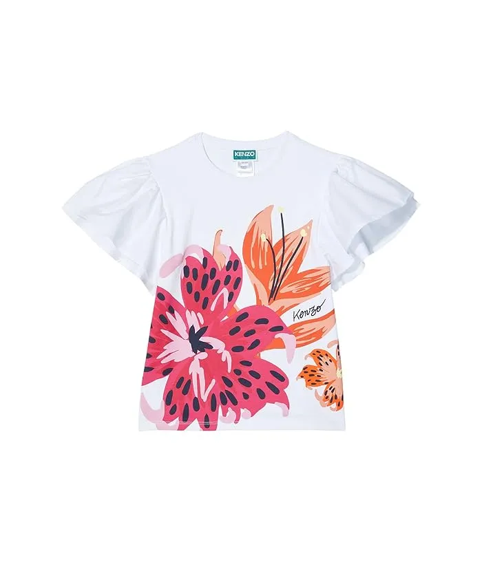 Kenzo Kids Short Sleeve T-Shirt w/ Ruffles Sleeves, Flowers Print (Little Kids/Big Kids)