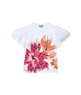 Kenzo Kids Short Sleeve T-Shirt w/ Ruffles Sleeves, Flowers Print (Little Kids/Big Kids)