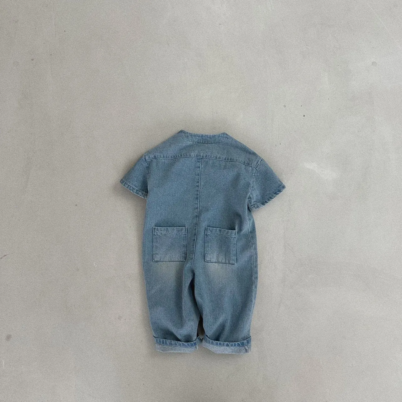 Kids Bella Front Button Short Sleeve Denim Jumpsuit (2-7y) - Denim