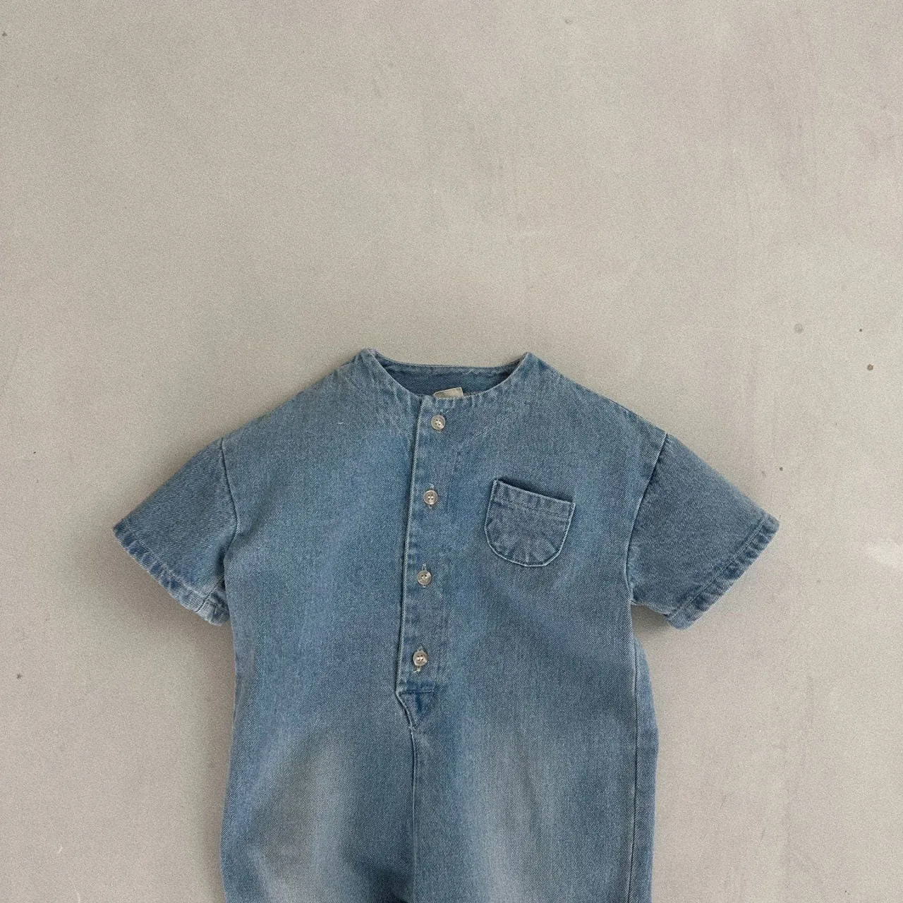 Kids Bella Front Button Short Sleeve Denim Jumpsuit (2-7y) - Denim