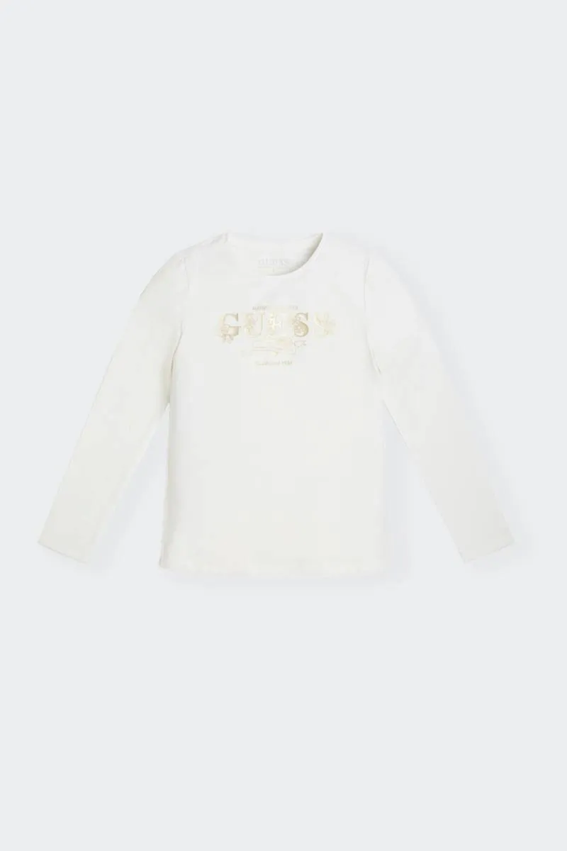 Kids White Long Sleeve T-Shirt with Front Logo