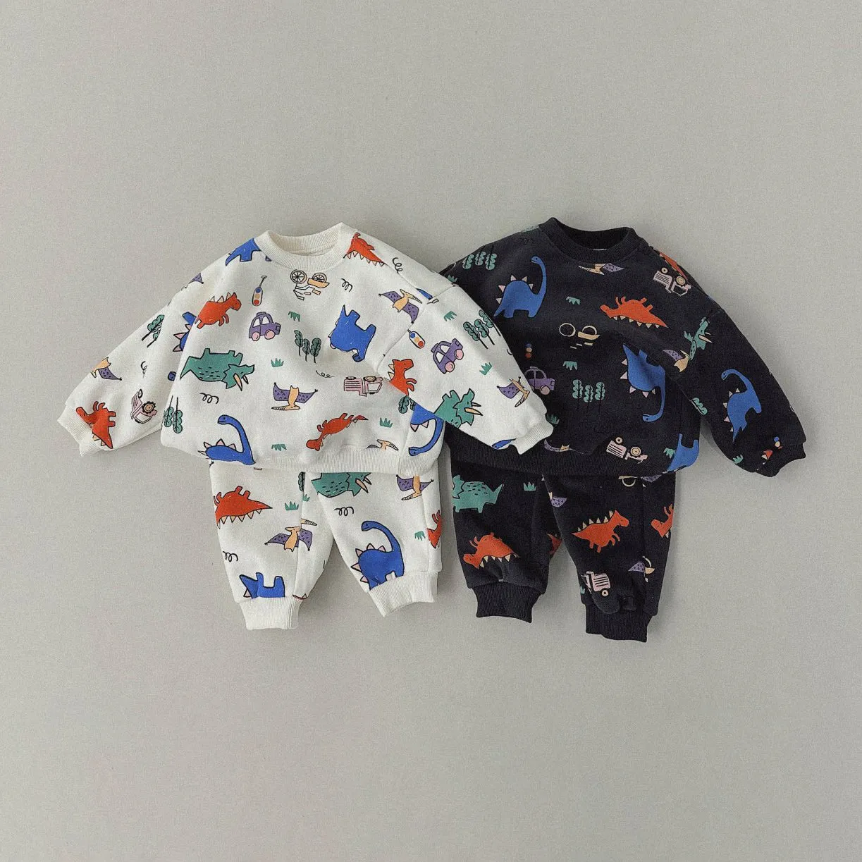 Kids Brushed Cotton Dino Sweatshirt & Jogger Pants Set (1-6y) - 2Colors