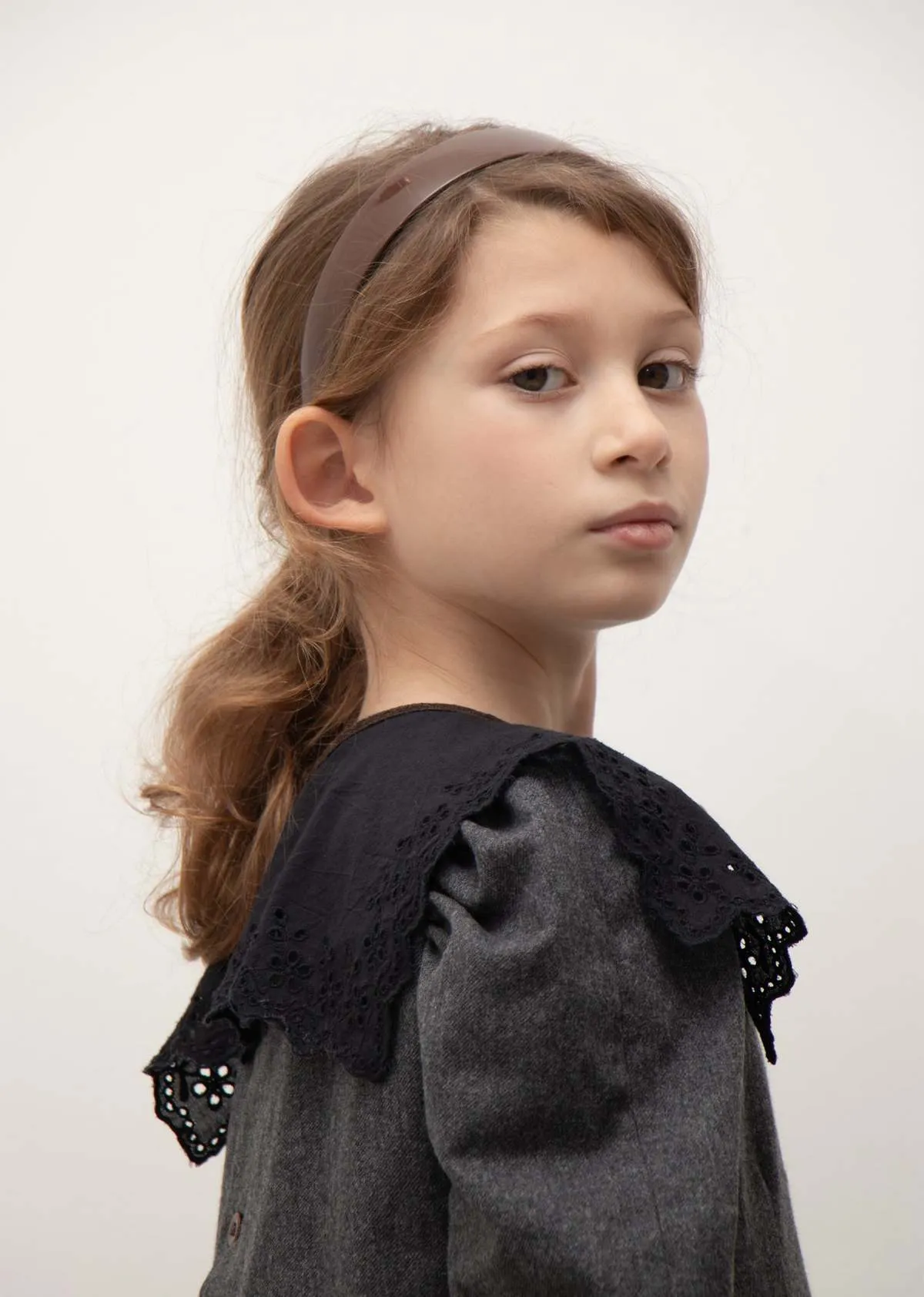 Children's Black Broderie Anglaise Caramel Embroidered Collar