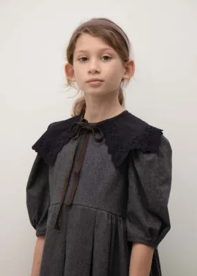 Children's Black Broderie Anglaise Caramel Embroidered Collar