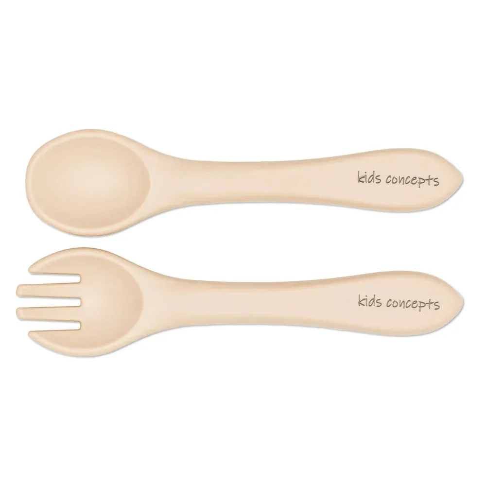 Silicone Fork & Spoon Set for Children in Sand Color