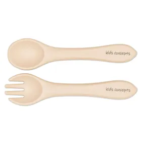 Silicone Fork & Spoon Set for Children in Sand Color