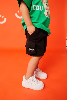 KIDS COUTURE CARGO POCKET SHORTS - BLACK