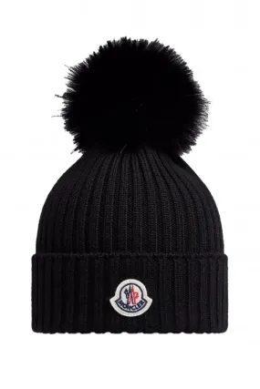 Kids Fur Wool Hat Black 