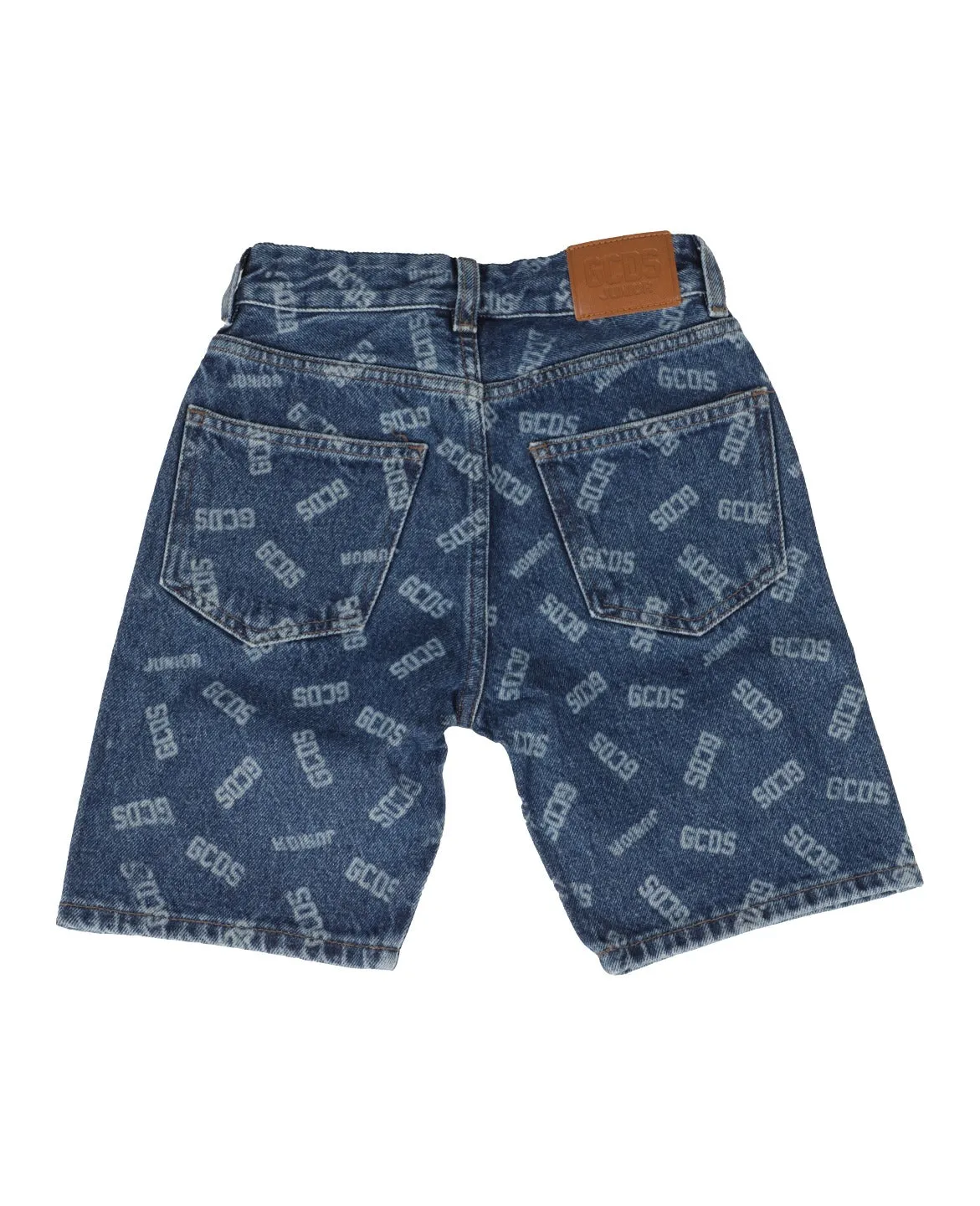 Kids GCDS Allover Logo Printed Denim Shorts