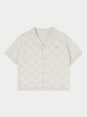 KIDS KNITTED CHECKERBOARD SHIRT - GREY