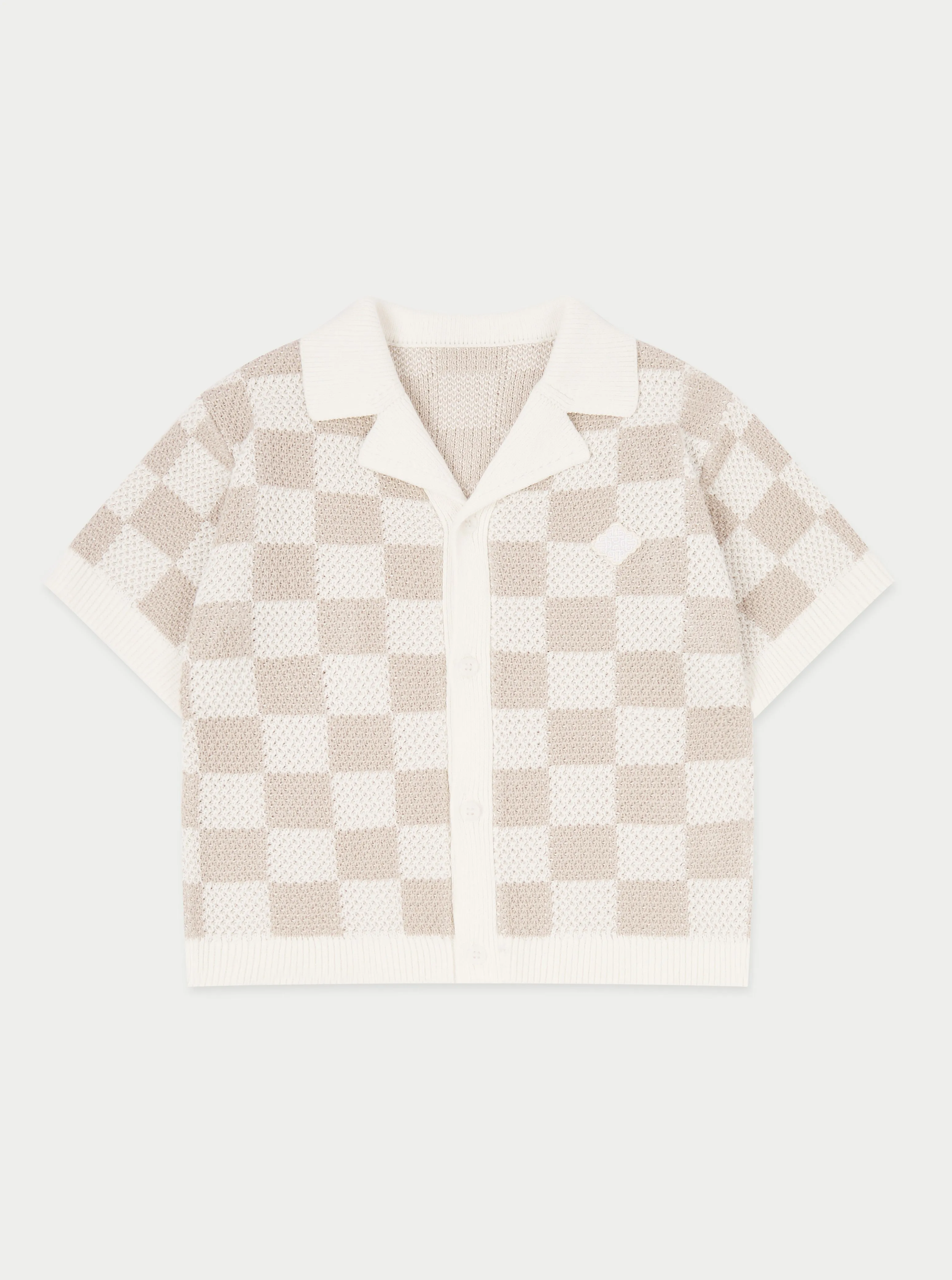 KIDS KNITTED CHECKERBOARD SHIRT - OFF WHITE