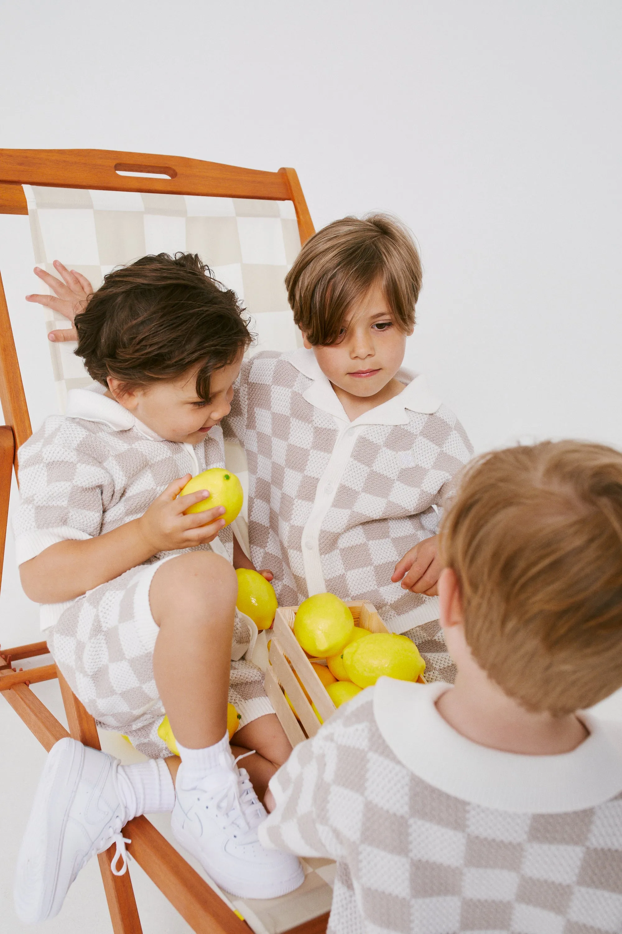 KIDS KNITTED CHECKERBOARD SHIRT - OFF WHITE